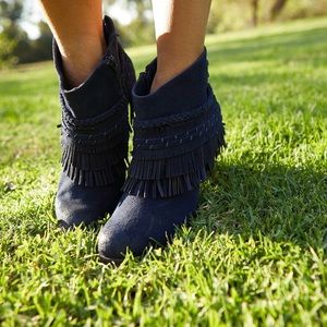 Black Stitched Boho Fringe Poncho Booties